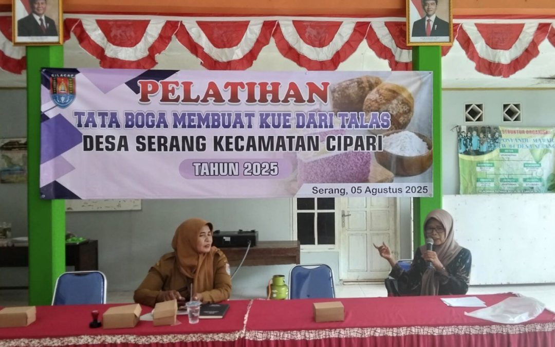 Ibu Kader Posyandu dan PKK Desa Serang Berkreasi dengan Talas: Pelatihan Membuat Kue Bersama UMKM Ummu Sangidah” Menyoroti semangat pemberdayaan perempuan desa melalui pelatihan kuliner berbasis bahan lokal
